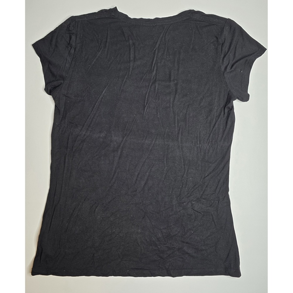 BEBE T Shirt Womens Black Short Sleeve Rhinestone Logo Animal Print SZ LG - Picture 2 of 9